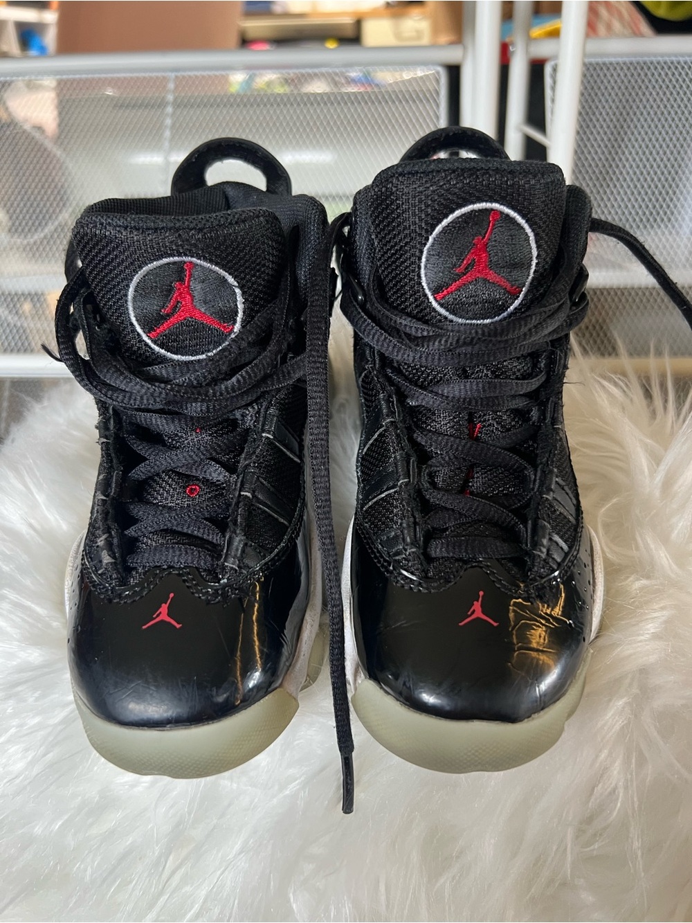 Jordan Kids Black and Red High-Top Sneakers